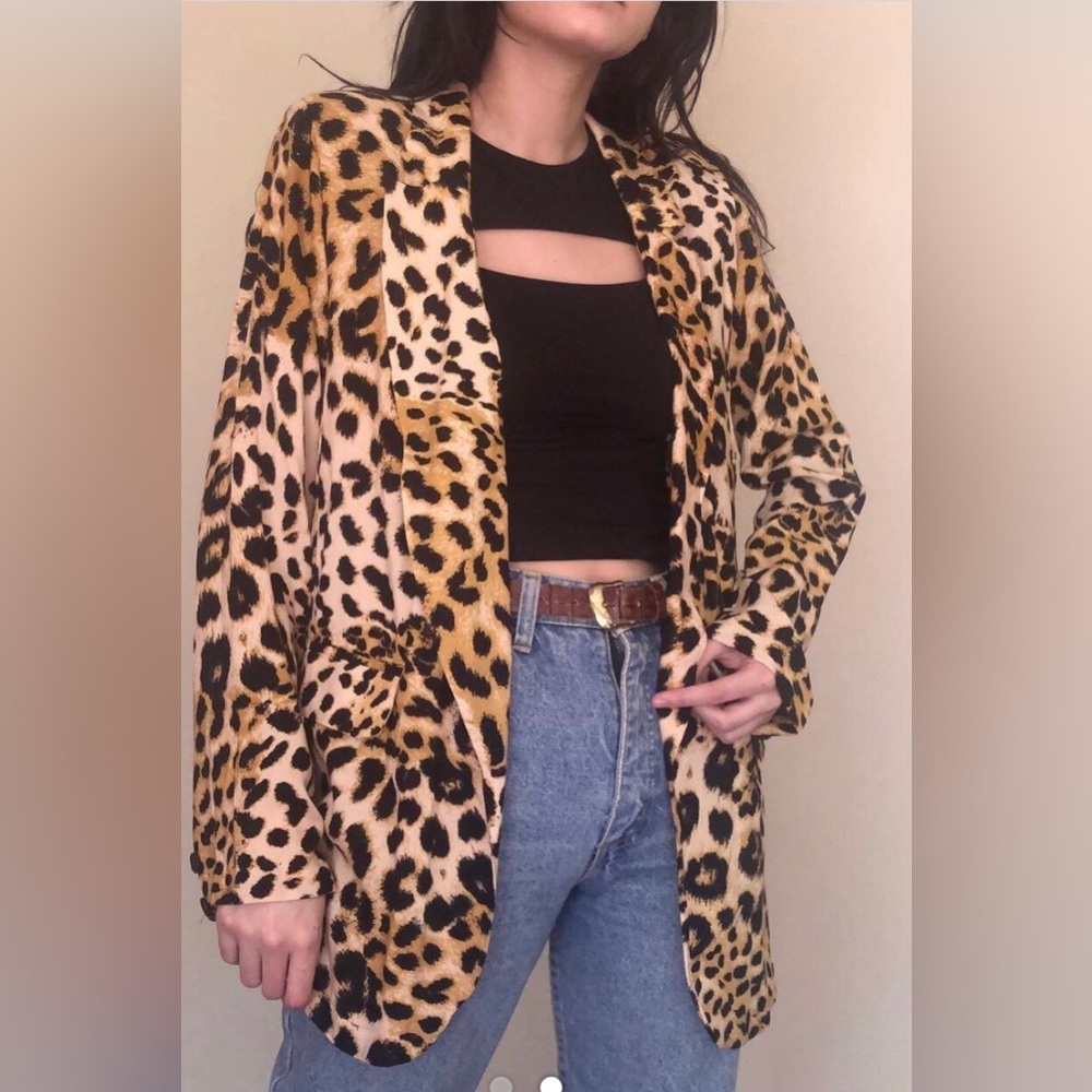 Vintage 90s animal print open front lightweight blazer size M